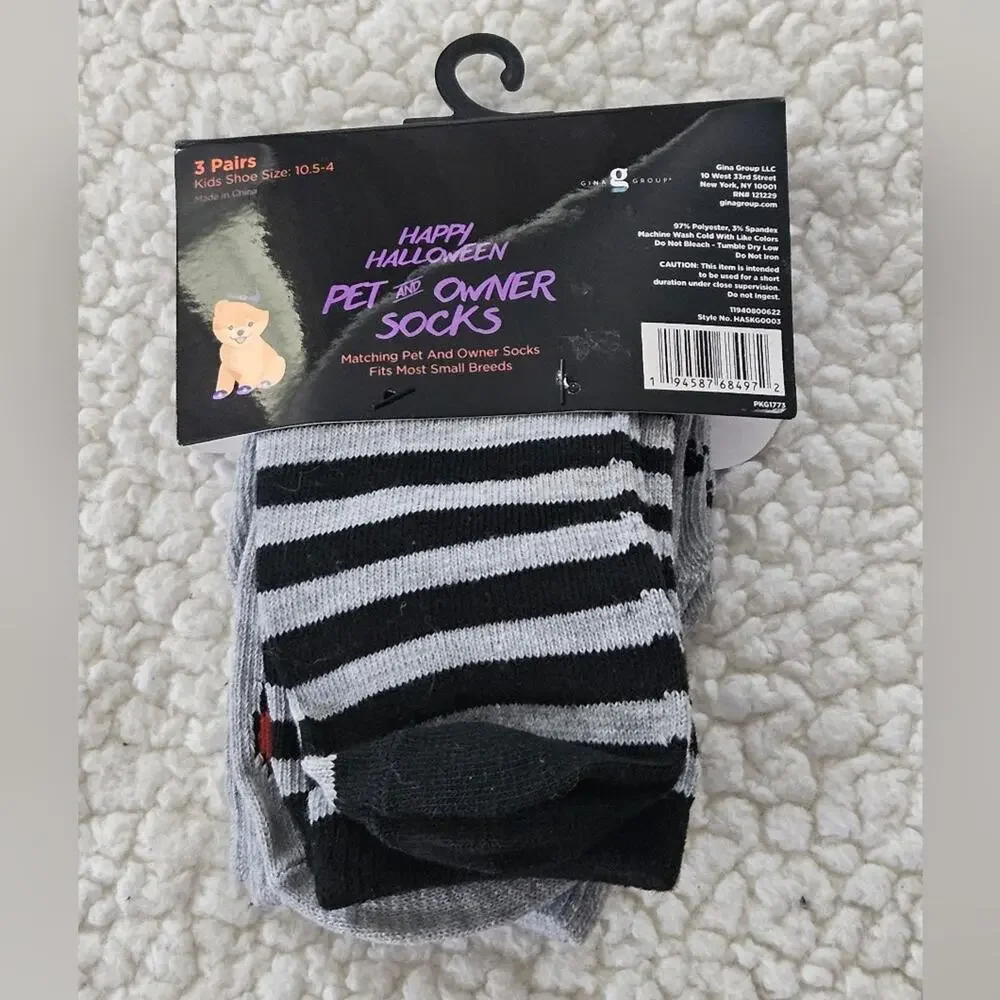 Happy Halloween pet and owner socks 3 pair - 2 kids 1 pet kids‎ size 10.5-4